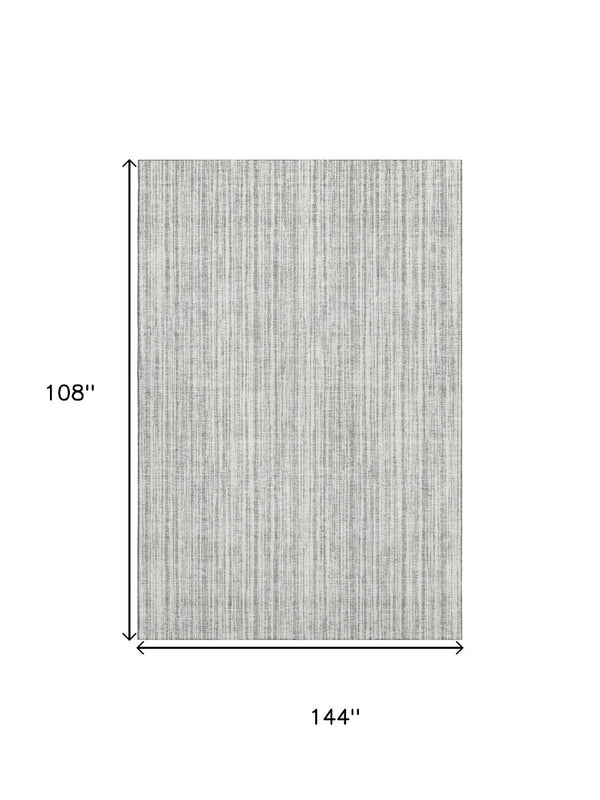 HomeRoots 9' X 12' Gray And Silver Striped Area Rug – Durable, Stain Resistant, UV Protected for Everyday Elegance 663821