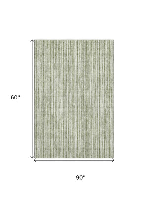 HomeRoots 5' X 8' Green and Ivory Striped Area Rug - Washable, UV-Protected, Durable for High-Traffic Areas 663824