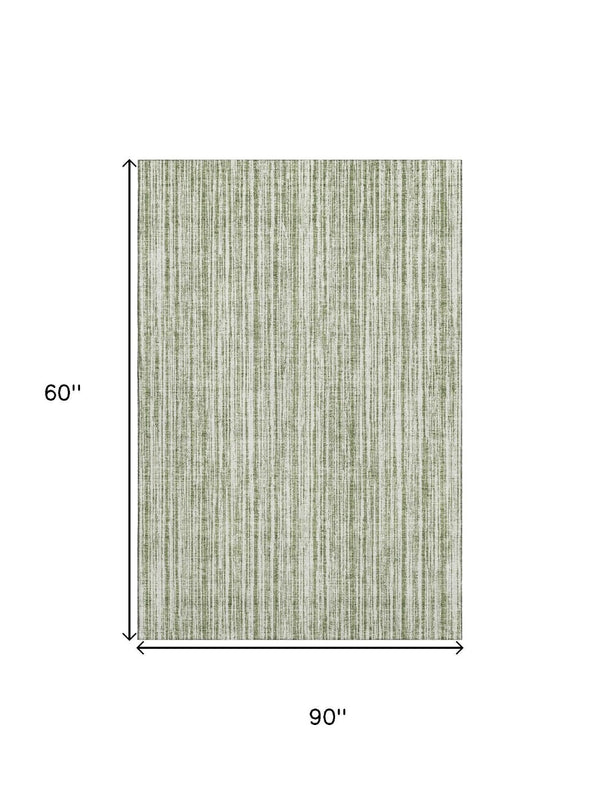 HomeRoots 5' X 8' Green and Ivory Striped Area Rug - Washable, UV-Protected, Durable for High-Traffic Areas 663824
