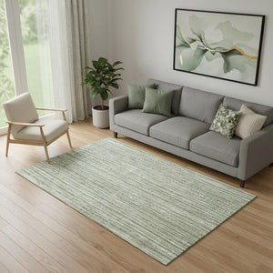HomeRoots 5' X 8' Green and Ivory Striped Area Rug - Washable, UV-Protected, Durable for High-Traffic Areas 663824