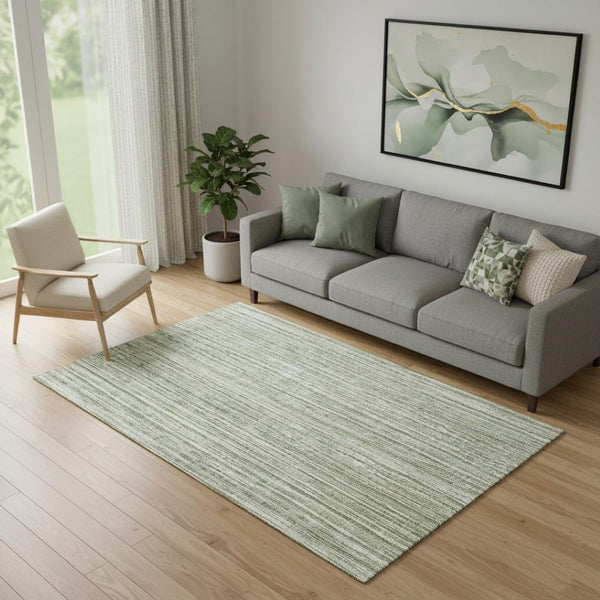 HomeRoots 5' X 8' Green and Ivory Striped Area Rug - Washable, UV-Protected, Durable for High-Traffic Areas 663824