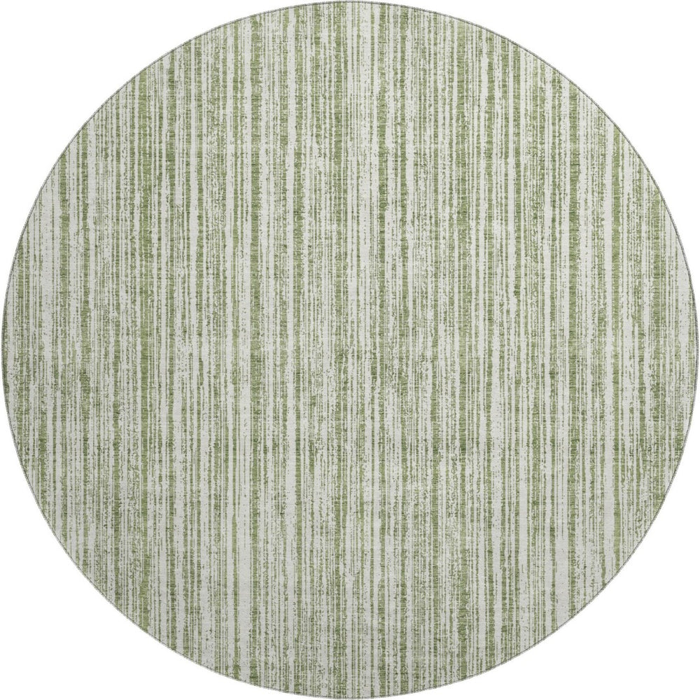 HomeRoots 8' Green Striped Round Rug - Washable, UV-Protected, Durable Polyester for Stylish Living Spaces 663825