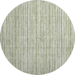 HomeRoots 8' Green Striped Round Rug - Washable, UV-Protected, Durable Polyester for Stylish Living Spaces 663825