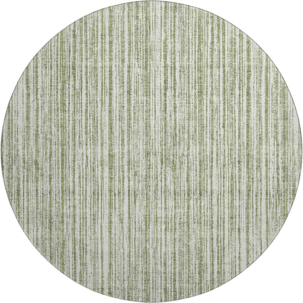 HomeRoots 8' Green Striped Round Rug - Washable, UV-Protected, Durable Polyester for Stylish Living Spaces 663825