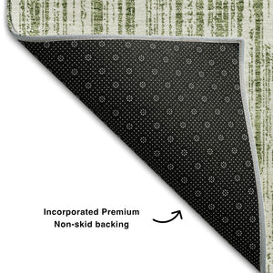 HomeRoots 8' Green Striped Round Rug - Washable, UV-Protected, Durable Polyester for Stylish Living Spaces 663825