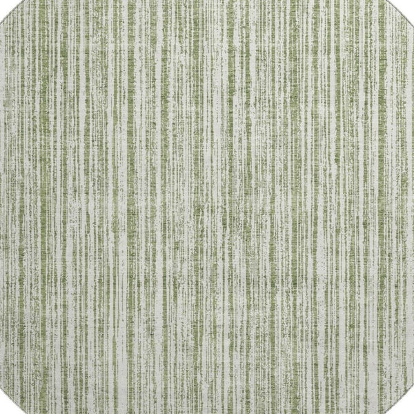 HomeRoots 8' Green Striped Round Rug - Washable, UV-Protected, Durable Polyester for Stylish Living Spaces 663825