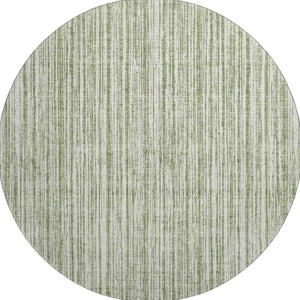 HomeRoots 8' Green Striped Round Rug - Washable, UV-Protected, Durable Polyester for Stylish Living Spaces 663825