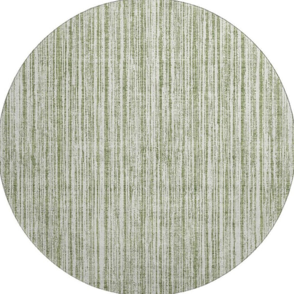 HomeRoots 8' Green Striped Round Rug - Washable, UV-Protected, Durable Polyester for Stylish Living Spaces 663825