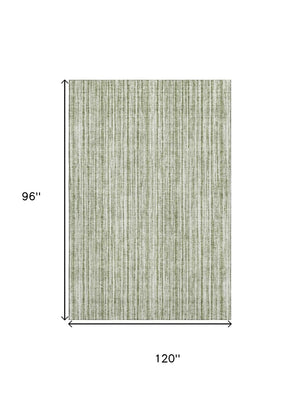 HomeRoots 9' X 12' Green And Ivory Striped Area Rug - Durable, Washable, UV-Protected for Timeless Elegance 663827