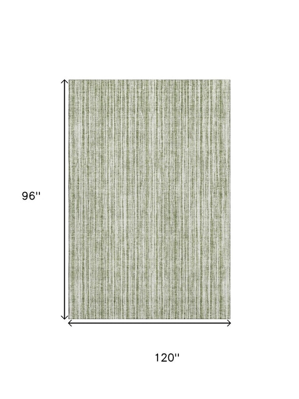 HomeRoots 9' X 12' Green And Ivory Striped Area Rug - Durable, Washable, UV-Protected for Timeless Elegance 663827