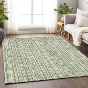 HomeRoots 9' X 12' Green And Ivory Striped Area Rug - Durable, Washable, UV-Protected for Timeless Elegance 663827
