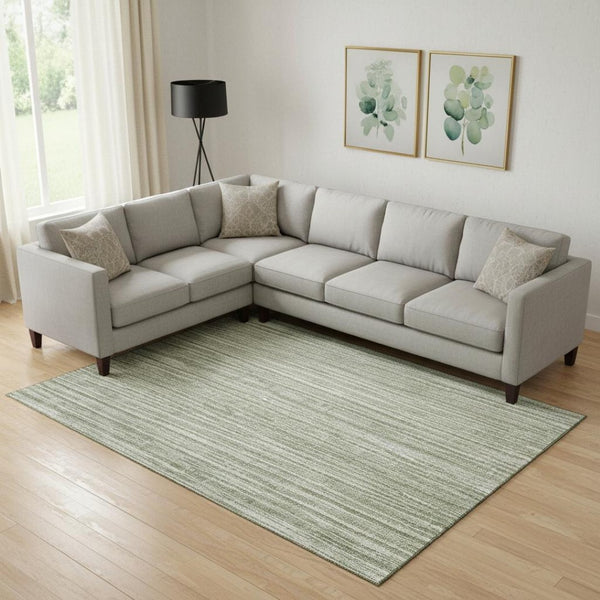 HomeRoots 9' X 12' Green And Ivory Striped Area Rug - Durable, Washable, UV-Protected for Timeless Elegance 663827
