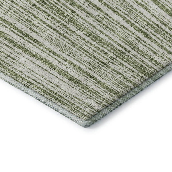 HomeRoots 9' X 12' Green And Ivory Striped Area Rug - Durable, Washable, UV-Protected for Timeless Elegance 663827
