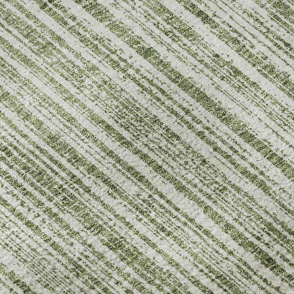 HomeRoots 9' X 12' Green And Ivory Striped Area Rug - Durable, Washable, UV-Protected for Timeless Elegance 663827