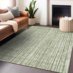 HomeRoots 9' X 12' Green And Ivory Striped Area Rug - Durable, Washable, UV-Protected for Timeless Elegance 663827