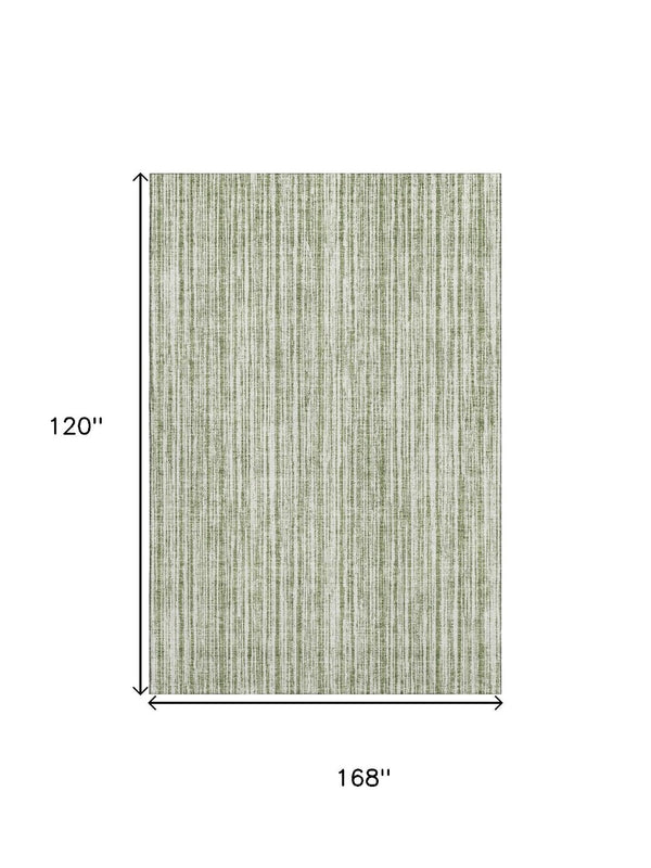 HomeRoots 10' Green and Ivory Striped Washable Area Rug - Durable, UV-Protected, Perfect for High-Traffic Spaces 663828