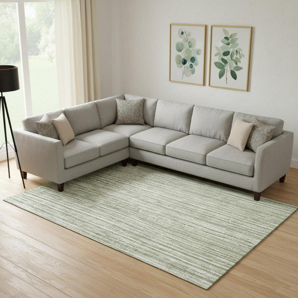 HomeRoots 10' Green and Ivory Striped Washable Area Rug - Durable, UV-Protected, Perfect for High-Traffic Spaces 663828