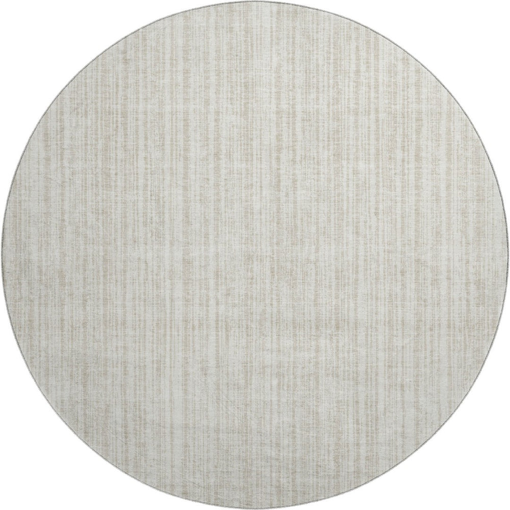 HomeRoots 8' Ivory and Beige Striped Washable Round Rug with UV Protection - Perfect for High-Traffic Areas! 663831