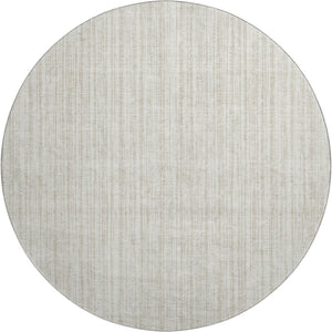 HomeRoots 8' Ivory and Beige Striped Washable Round Rug with UV Protection - Perfect for High-Traffic Areas! 663831