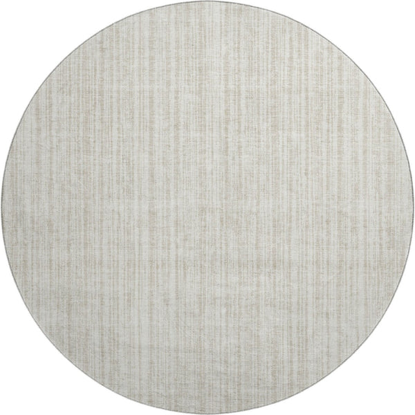 HomeRoots 8' Ivory and Beige Striped Washable Round Rug with UV Protection - Perfect for High-Traffic Areas! 663831