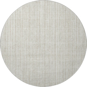 HomeRoots 8' Ivory and Beige Striped Washable Round Rug with UV Protection - Perfect for High-Traffic Areas! 663831