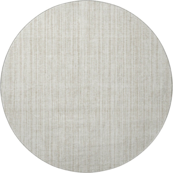 HomeRoots 8' Ivory and Beige Striped Washable Round Rug with UV Protection - Perfect for High-Traffic Areas! 663831