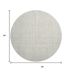 HomeRoots 8' Ivory and Beige Striped Washable Round Rug with UV Protection - Perfect for High-Traffic Areas! 663831