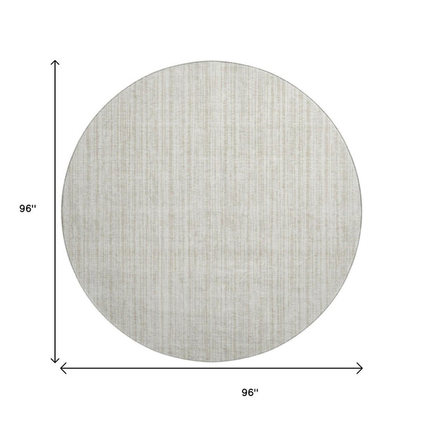 HomeRoots 8' Ivory and Beige Striped Washable Round Rug with UV Protection - Perfect for High-Traffic Areas! 663831