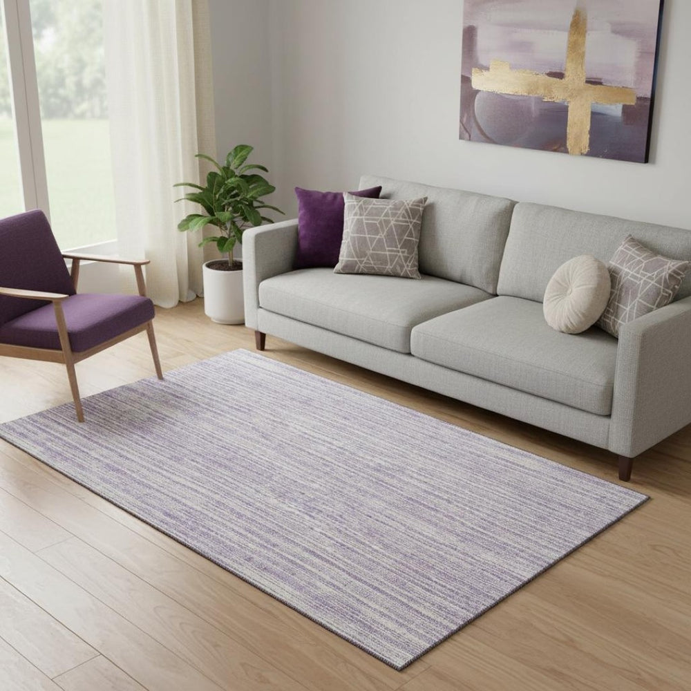 HomeRoots 5' X 8' Stylish Lavender and Ivory Striped Washable Area Rug with UV Protection for Easy Care 663836