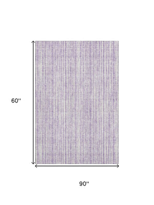 HomeRoots 5' X 8' Stylish Lavender and Ivory Striped Washable Area Rug with UV Protection for Easy Care 663836