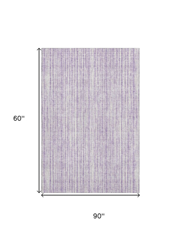 HomeRoots 5' X 8' Stylish Lavender and Ivory Striped Washable Area Rug with UV Protection for Easy Care 663836