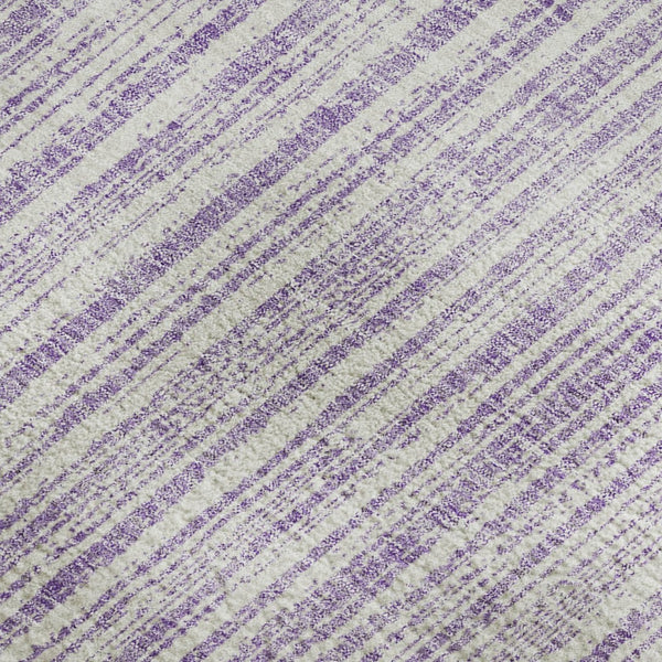 HomeRoots 5' X 8' Stylish Lavender and Ivory Striped Washable Area Rug with UV Protection for Easy Care 663836