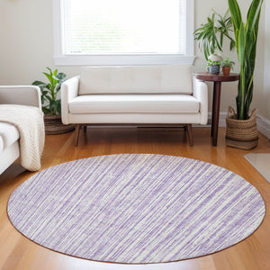 HomeRoots 8' Lavender Striped Washable Round Rug - UV Protected, Durable, Perfect for Living Rooms & Patios 663837