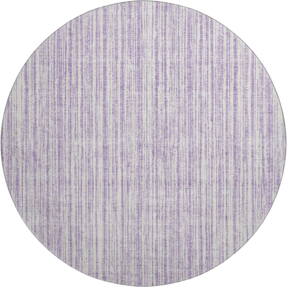 HomeRoots 8' Lavender Striped Washable Round Rug - UV Protected, Durable, Perfect for Living Rooms & Patios 663837
