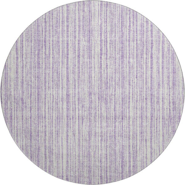 HomeRoots 8' Lavender Striped Washable Round Rug - UV Protected, Durable, Perfect for Living Rooms & Patios 663837