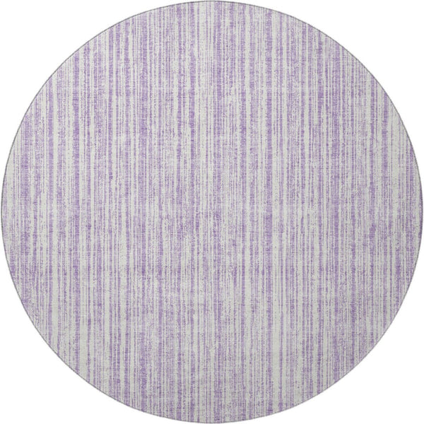 HomeRoots 8' Lavender Striped Washable Round Rug - UV Protected, Durable, Perfect for Living Rooms & Patios 663837