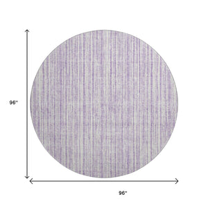 HomeRoots 8' Lavender Striped Washable Round Rug - UV Protected, Durable, Perfect for Living Rooms & Patios 663837