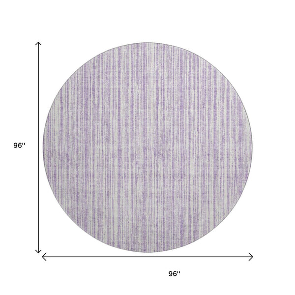HomeRoots 8' Lavender Striped Washable Round Rug - UV Protected, Durable, Perfect for Living Rooms & Patios 663837