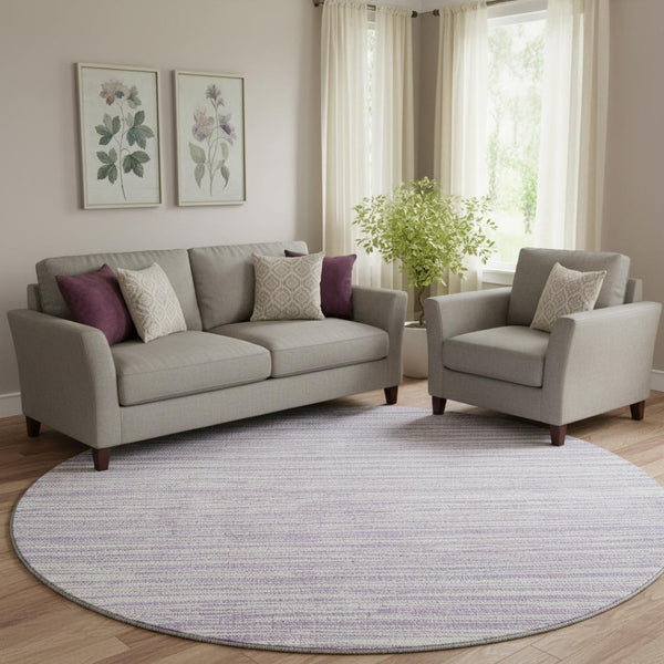 HomeRoots 8' Lavender Striped Washable Round Rug - UV Protected, Durable, Perfect for Living Rooms & Patios 663837