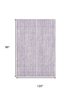 HomeRoots 8' X 10' Stylish Lavender & Ivory Striped Washable Area Rug with UV Protection for All Spaces 663838