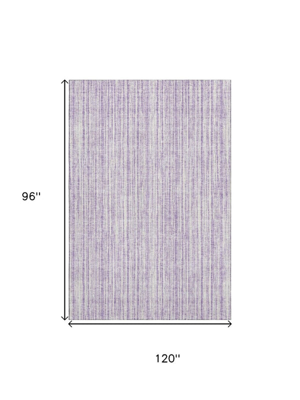 HomeRoots 8' X 10' Stylish Lavender & Ivory Striped Washable Area Rug with UV Protection for All Spaces 663838