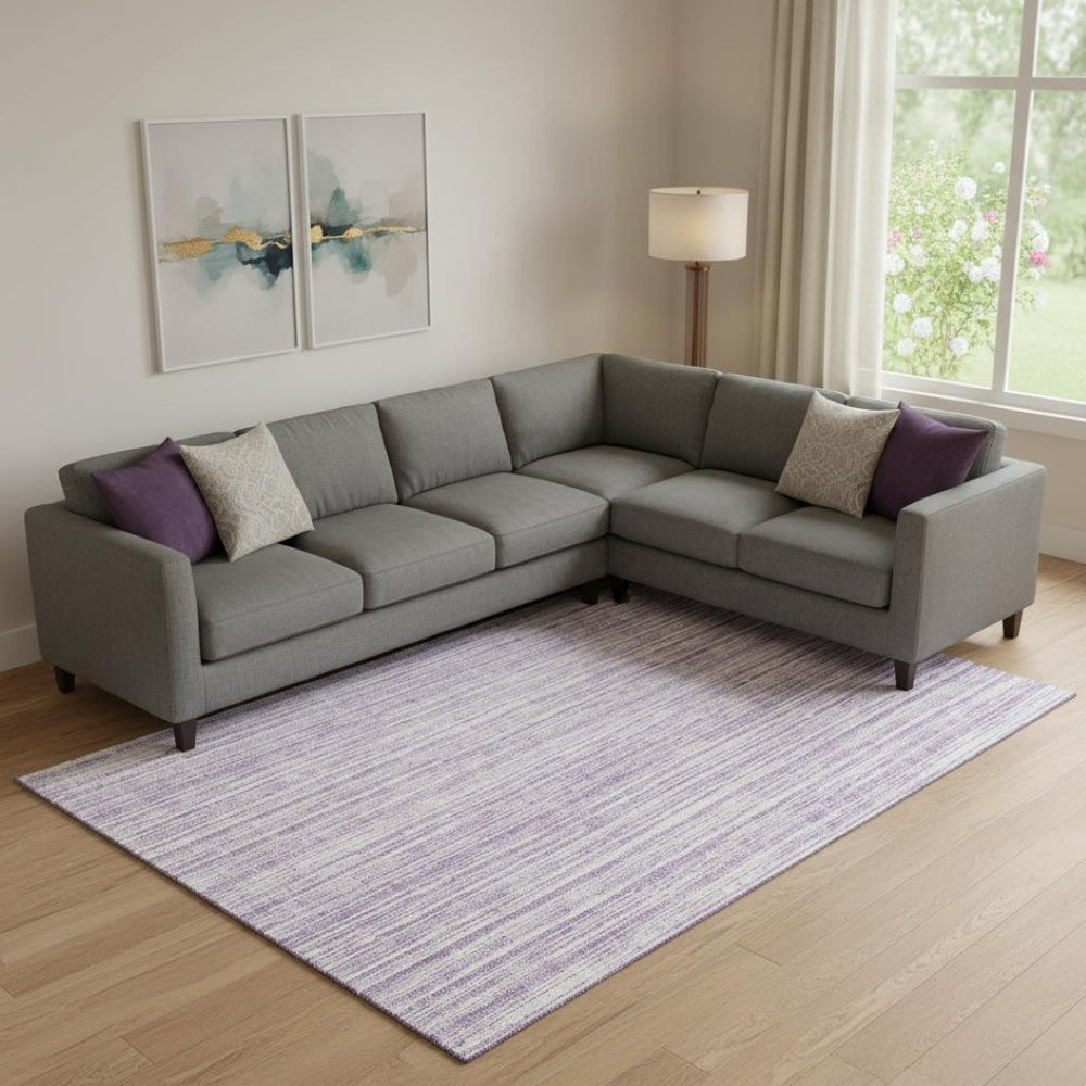 HomeRoots 8' X 10' Stylish Lavender & Ivory Striped Washable Area Rug with UV Protection for All Spaces 663838