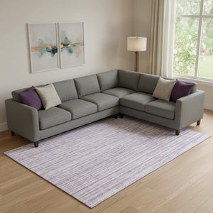 HomeRoots 8' X 10' Stylish Lavender & Ivory Striped Washable Area Rug with UV Protection for All Spaces 663838