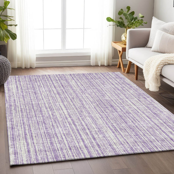 HomeRoots 9' X 12' Stylish Lavender & Ivory Striped Area Rug – Washable, UV Protected, Perfect for High-Traffic Spaces! 663839