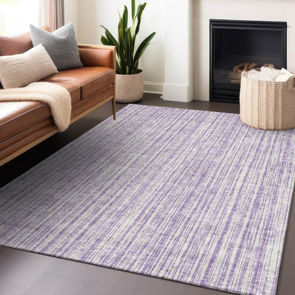 HomeRoots 9' X 12' Stylish Lavender & Ivory Striped Area Rug – Washable, UV Protected, Perfect for High-Traffic Spaces! 663839