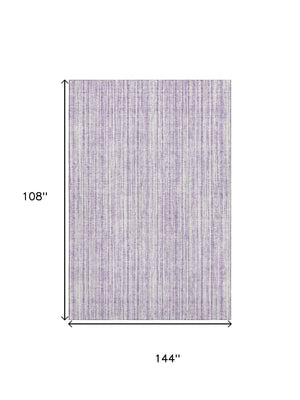 HomeRoots 9' X 12' Stylish Lavender & Ivory Striped Area Rug – Washable, UV Protected, Perfect for High-Traffic Spaces! 663839