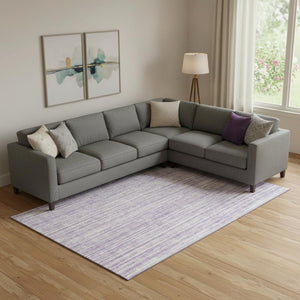 HomeRoots 10' X 14' Striped Lavender and Ivory Area Rug - Durable, Washable, UV Protected for Family Spaces 663840