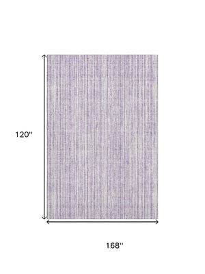 HomeRoots 10' X 14' Striped Lavender and Ivory Area Rug - Durable, Washable, UV Protected for Family Spaces 663840
