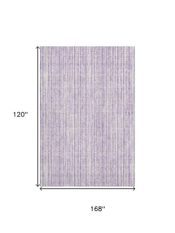 HomeRoots 10' X 14' Striped Lavender and Ivory Area Rug - Durable, Washable, UV Protected for Family Spaces 663840