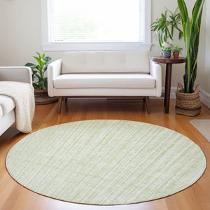 HomeRoots 8' Mint Green and Ivory Striped Washable Round Rug – Soft, Durable, UV-Protected for High-Traffic Areas 663843